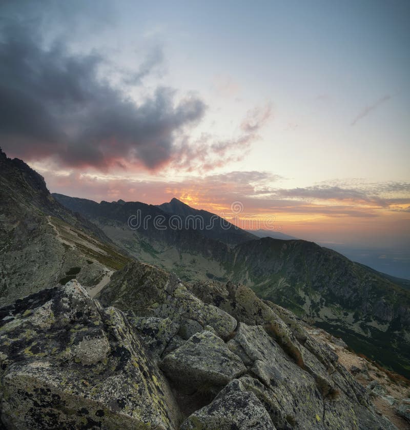 Mountain valley during sunset