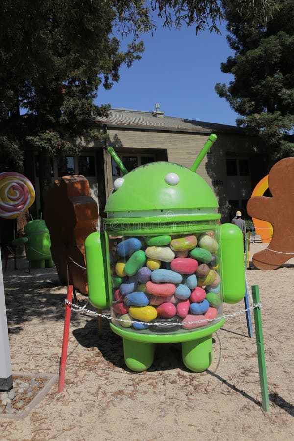 Mountain View, CA, US, 2. 09. 2020 - Jelly Bean at Google Android Statues Square royalty free stock image