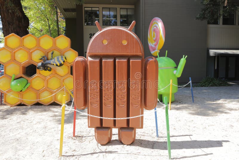 Mountain View, CA, US, 2. 09. 2020 - KitKat at Google Android Statues Square royalty free stock photos