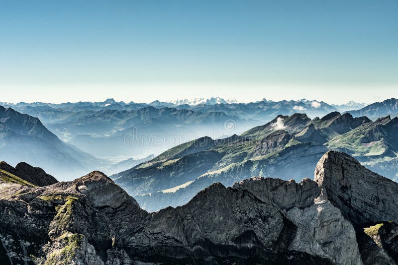 Mountain view from Mount Saentis, Switzerland , Swiss Alps. stock image Mountain view from Mount Saentis, Switzerland , Swiss Alps. stock image