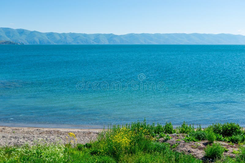 Mountain view on the opposite bank of Lake Sevan stock image Mountain view on the opposite bank of Lake Sevan stock image