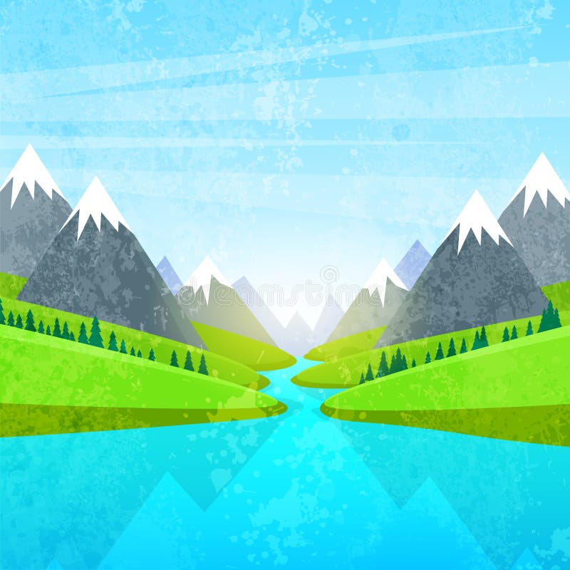 Mountain Water River Landscape Forest Green Park vector illustration
