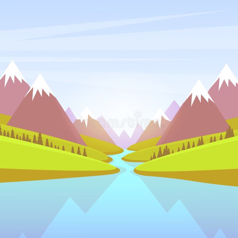 Mountain Water River Landscape Forest Green Park vector illustration