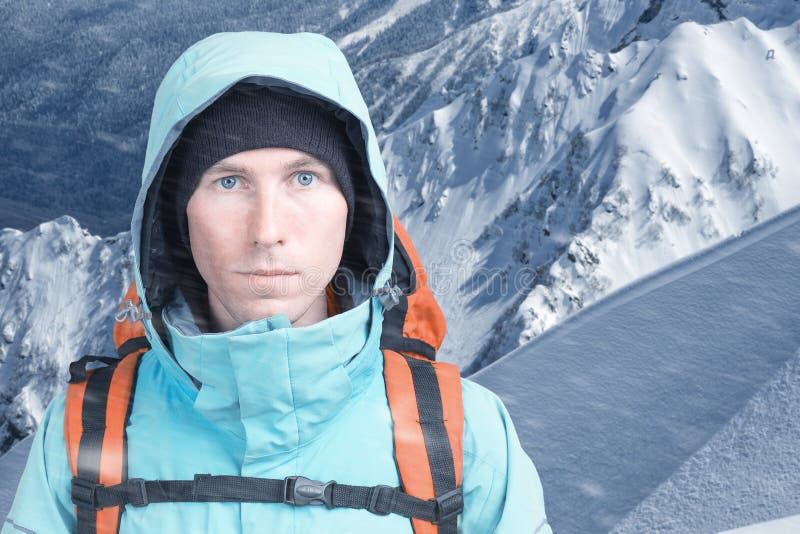 Mountaineer Man Looking at the Camera, in the Background High Mountains ...