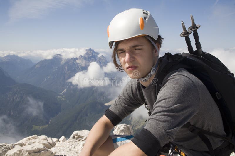 Mountaineer on the summit stock image. Image of active 10925513
