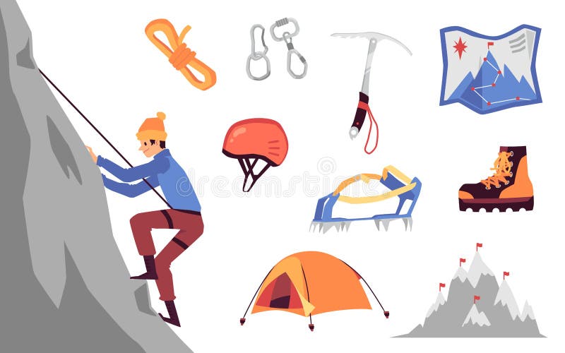 Man Character Climbing on Mountain Flat Cartoon Vector Illustration ...