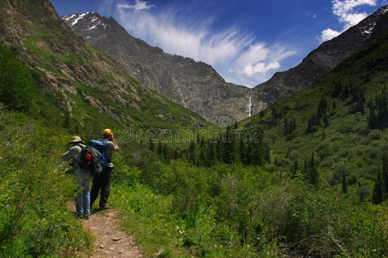 Mountaines & waterfall stock photo