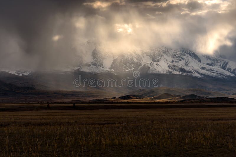 Mountains clouds storm sunlight sky