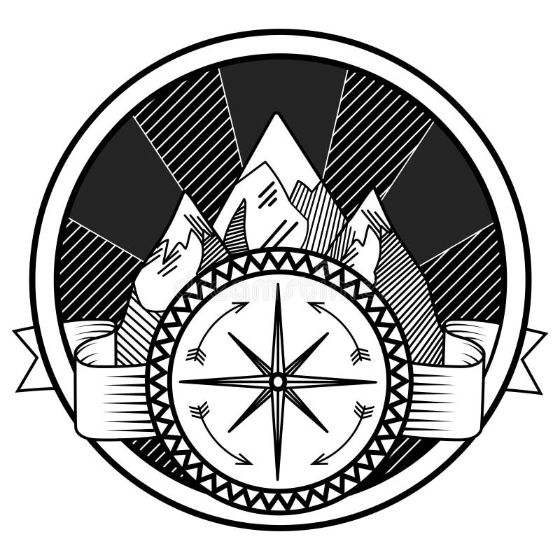 Mountains And Compass Tattoo Symbol Of Tourism Adventure Meditation Rock  Climbing Great Outdoors Tshirt Black And White  svrtravelsindiacom