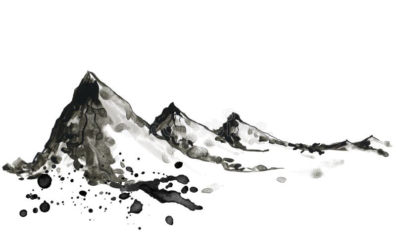 Mountains in Japanese painting style. Traditional Beautiful watercolor hand  drawn illustration Stock Photo - Alamy