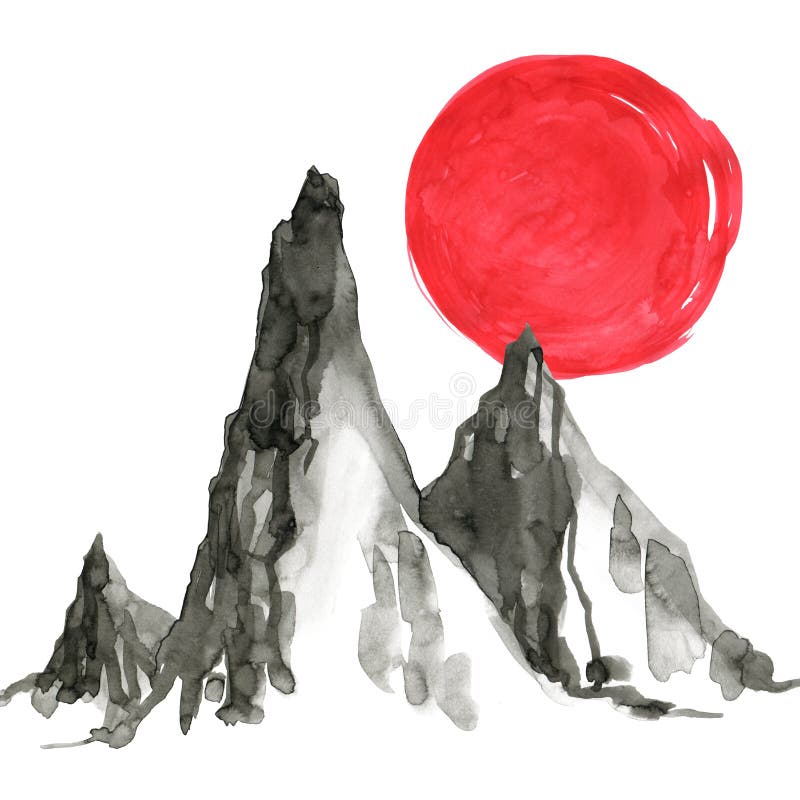 Mountains in Japanese Style. Watercolor Hand Painting Illustration Stock Illustration - Illustration of brush, grunge: 112164344 Mountains in Japanese Style. Watercolor Hand Painting Illustration Stock Illustration - Illustration of brush, grunge: 112164344