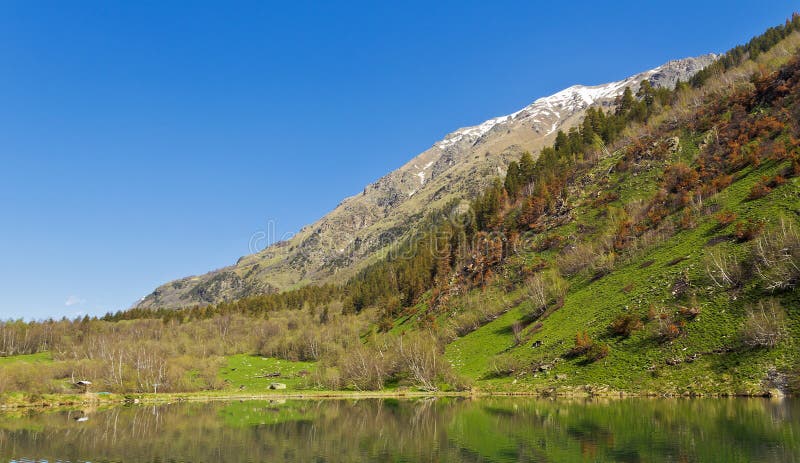 Mountains and lake in the Teberda reserve Karachay-Cherkess