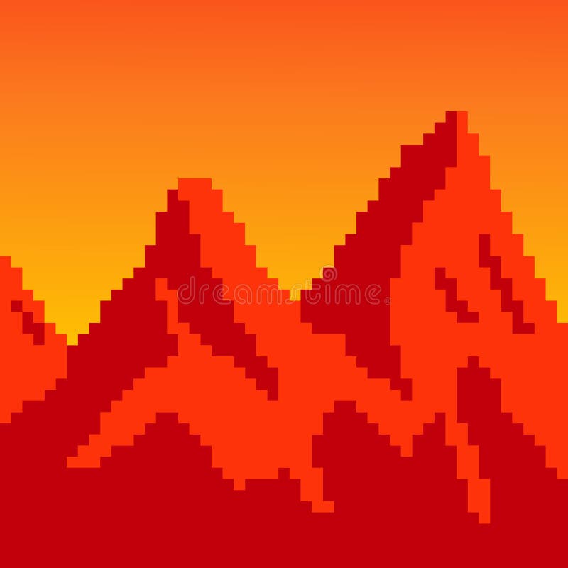 Mountains Landscape with Pixel Art Stock Vector Illustration of morning, moon 275027343