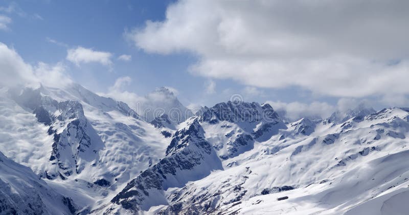 Mountains panorama. View from the ski slope.