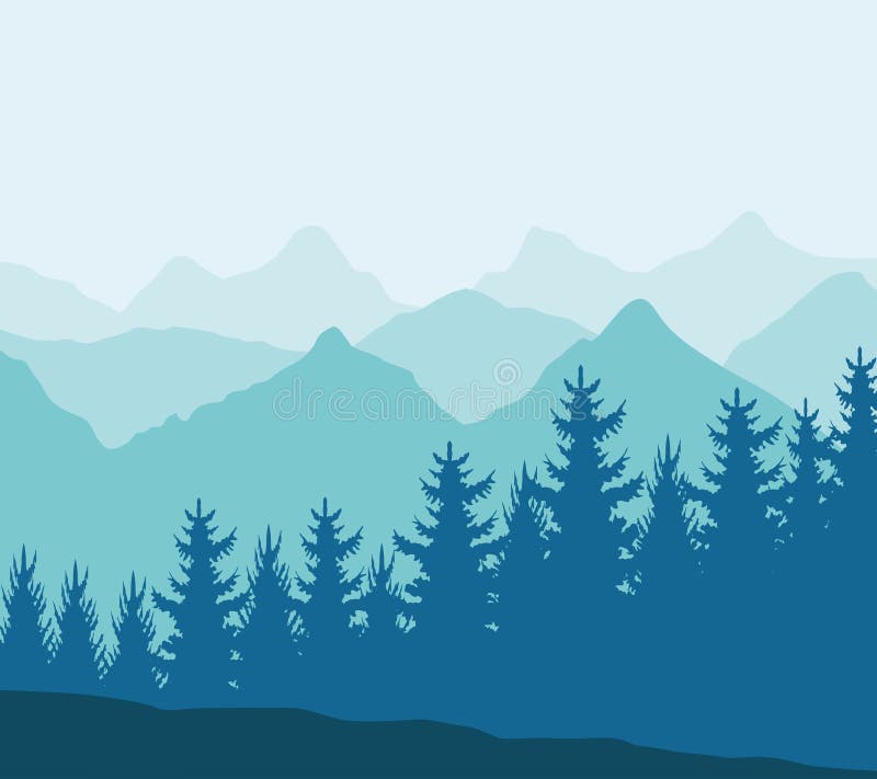 Mountains and pines vector illustration