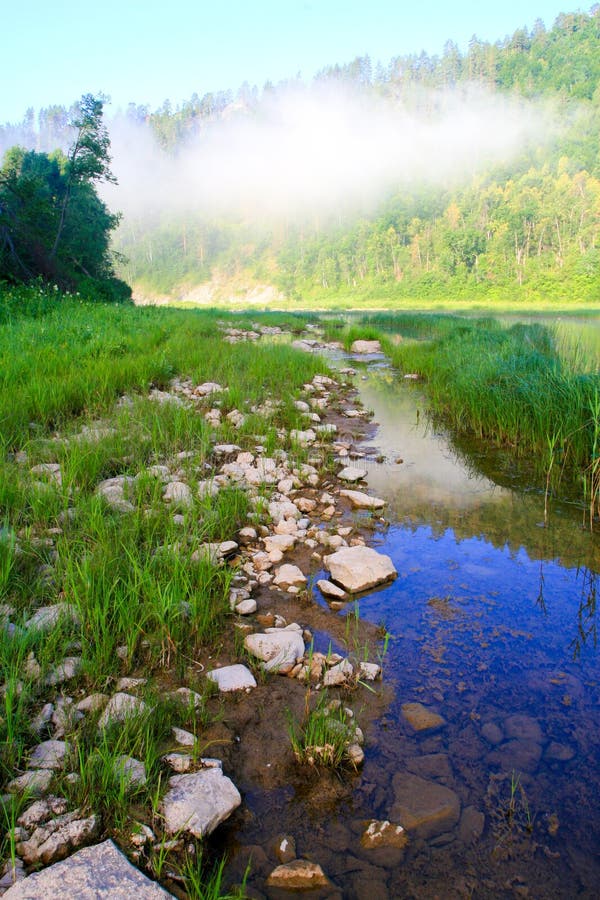 Mountains and river. Sunrise