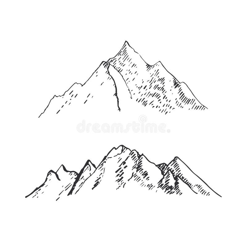 Mountains Set. Hand Drawn Rocky Peaks Stock Vector - Illustration of ...