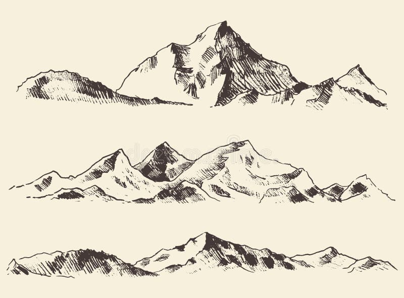 Mountains sketch contours engraving drawn vector vector illustration
