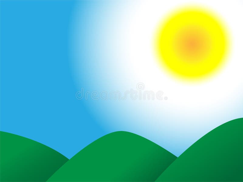 Flat Design Grass Landscape With Hills Clouds And Glowing Sun Under Blue  Sky Vector Stock Illustration - Download Image Now - iStock