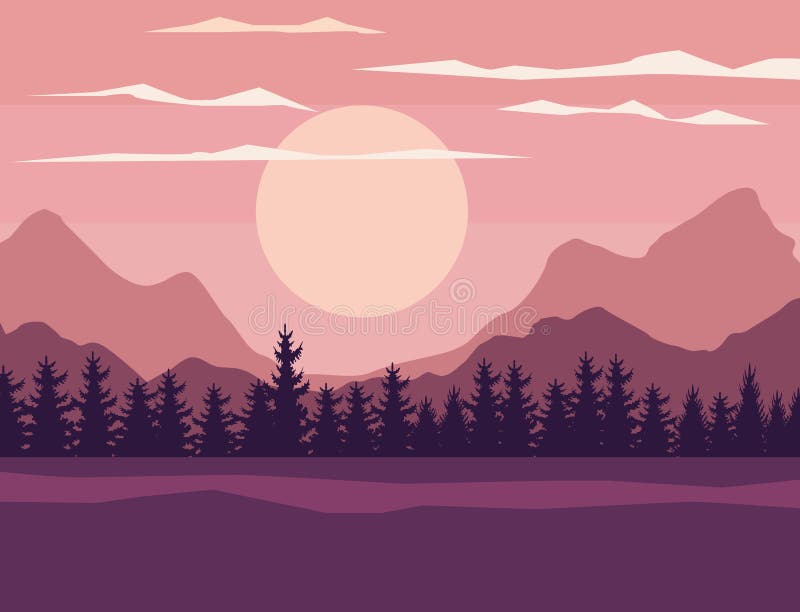 Mountains and trees vector illustration