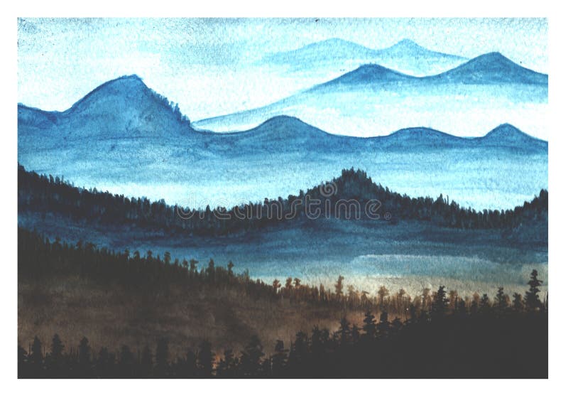 Mountains Watercolor Background. Abstract Watercolor Misty Mountains