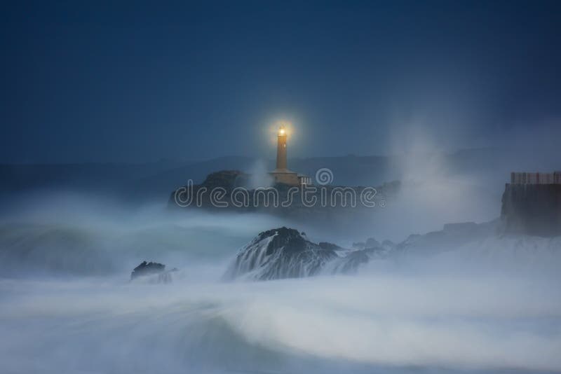 Mouro lighthouse in Santander at night