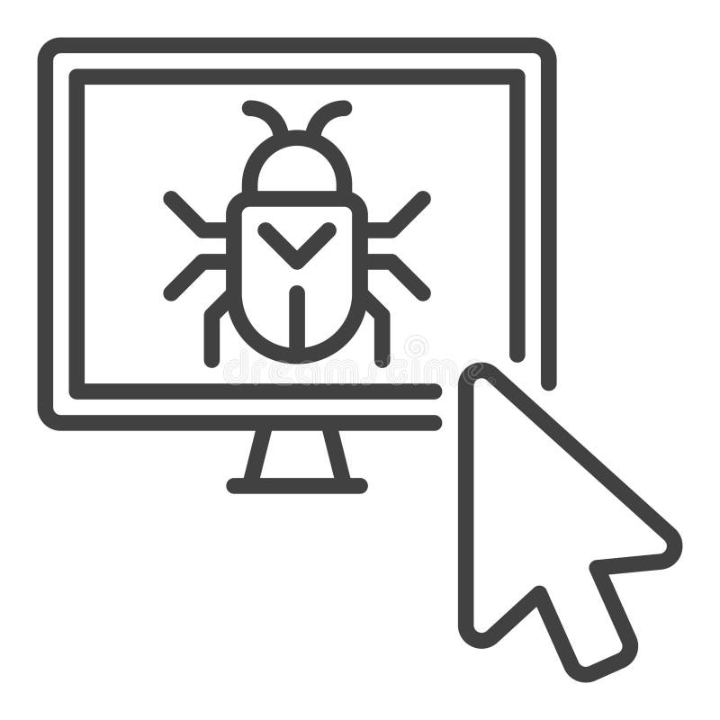 Mouse Click on Computer Virus vector outline icon or symbol stock illustration