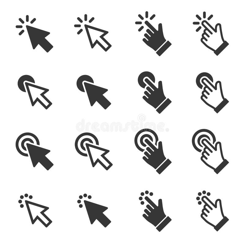 Mouse Click Cursor Arrow and Hand Icons Set. Vector royalty free illustration