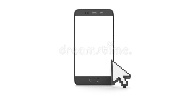 Mouse cursor pointer on a smartphone, white background. 3d illustration royalty free illustration Mouse cursor pointer on a smartphone, white background. 3d illustration royalty free illustration