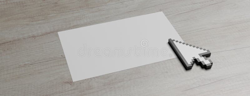 Mouse cursor pointer on a white paper against wood background. 3d illustration royalty free illustration Mouse cursor pointer on a white paper against wood background. 3d illustration royalty free illustration