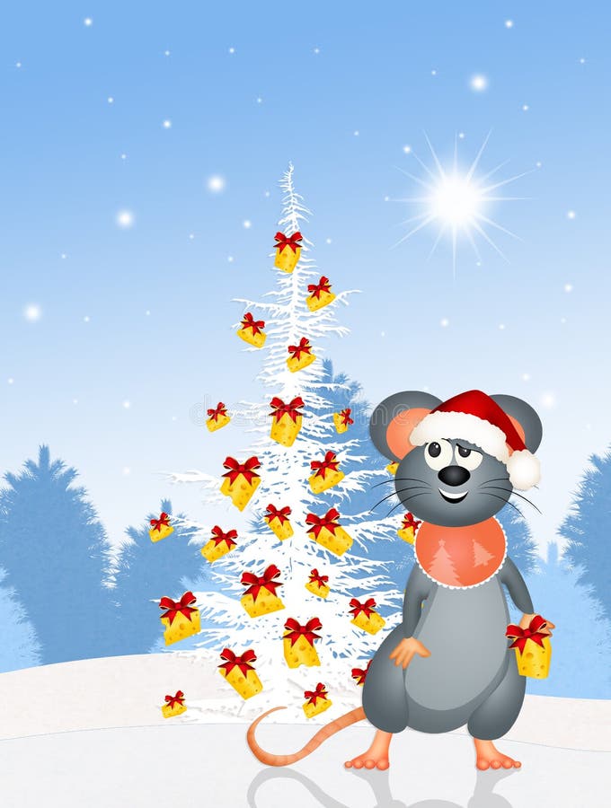 Mouse and Funny Christmas Tree Stock Illustration - Illustration of ...