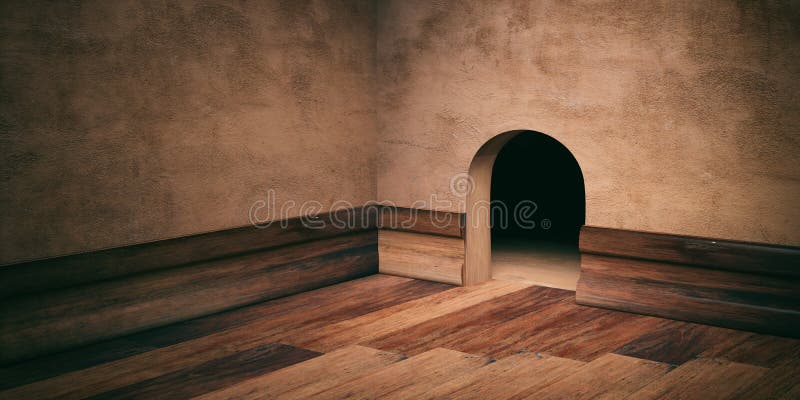 Mouse House Hole on Plastered Wall, Wooden Floor and Skirting, Copy Space.  3d Illustration Stock Illustration - Illustration of background, mice:  111122046