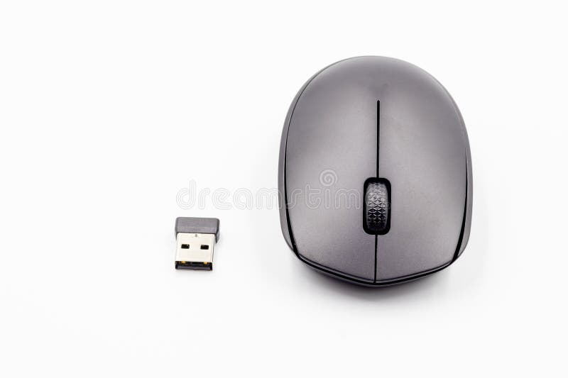 Mouse sem fio preto sobre fundo branco do mouse wireless do computador sem fio sobre fundo branco fotografia de stock