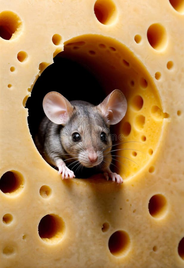 Mouse in Swiss Cheese Created with Generative AI Stock Illustration