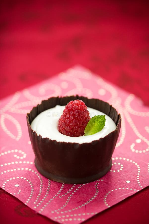 Mousse di cioccolato con il lampone fotografie stock Mousse di cioccolato con il lampone fotografie stock