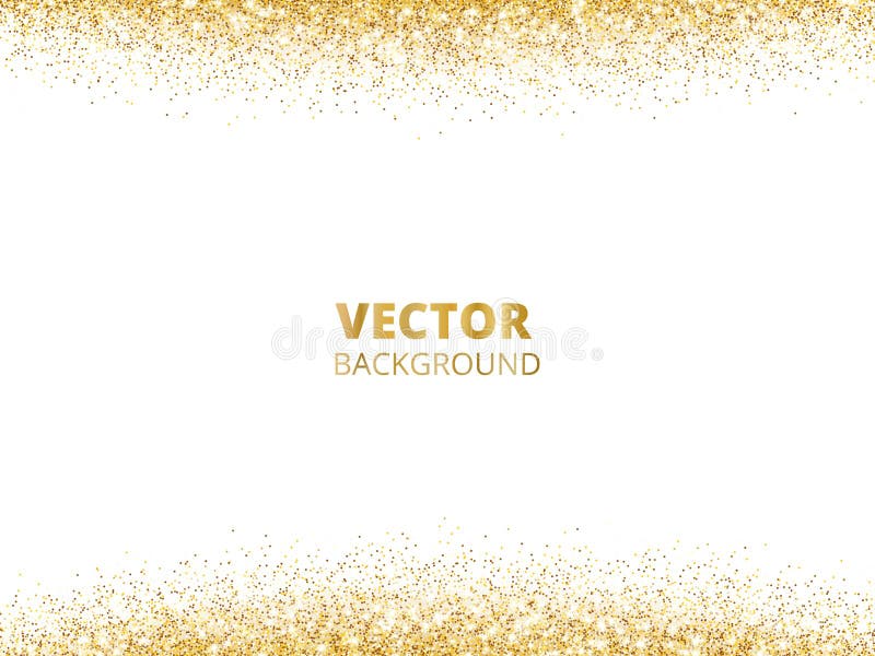 Moussera blänka gränsen, ram Fallande guld- damm som isoleras på vit bakgrund Guld- blänka garnering för vektor stock illustrationer