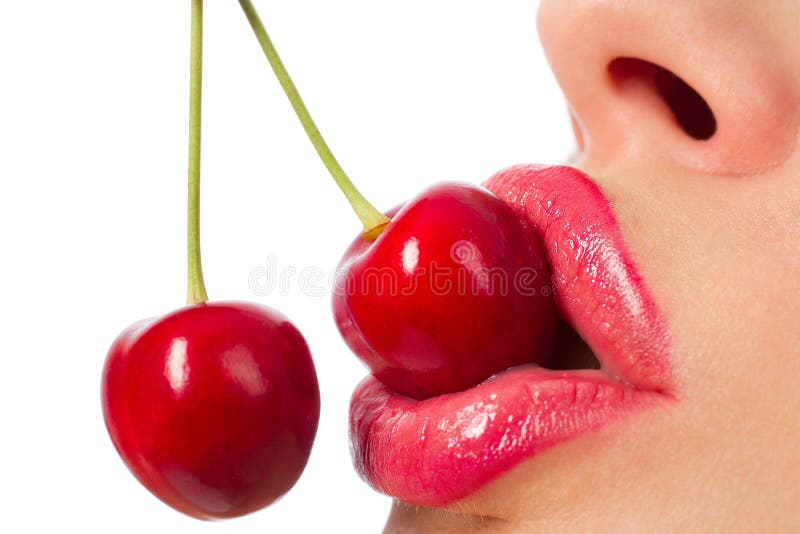 Mouth with red cherries
