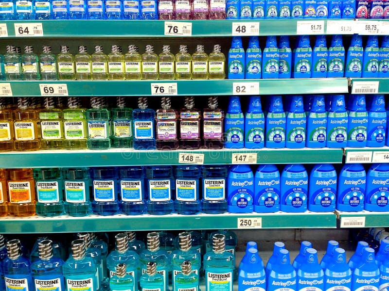 Mouthwash sold in a grocery stock image