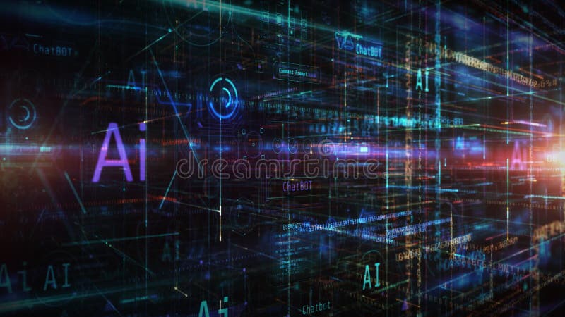 Background with deep 3D digital space of AI. vector illustration