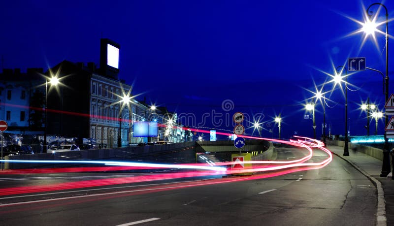 Movement at night on the town road junction