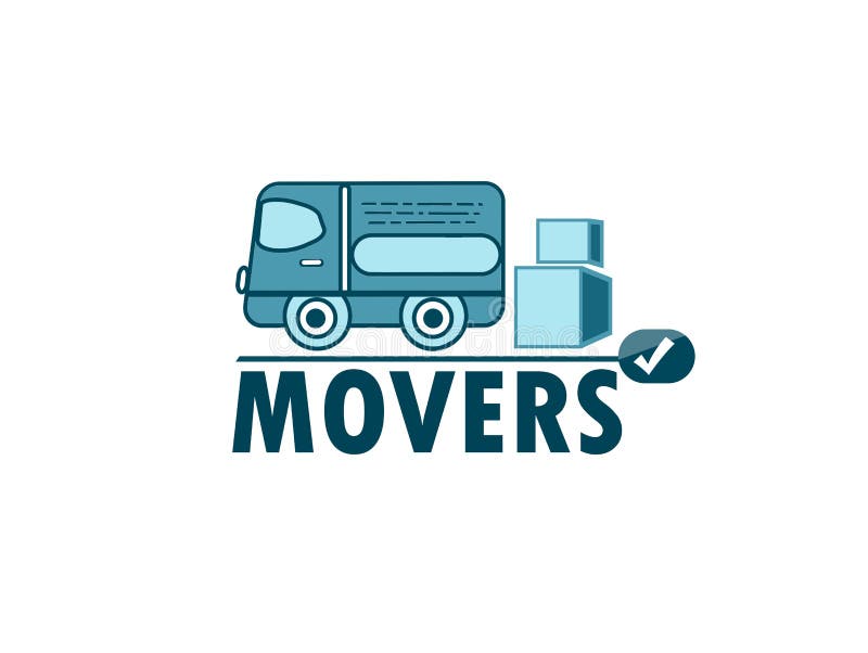 Movers service. Illustration of truck and boxes on white background. Removals symbol illustrations