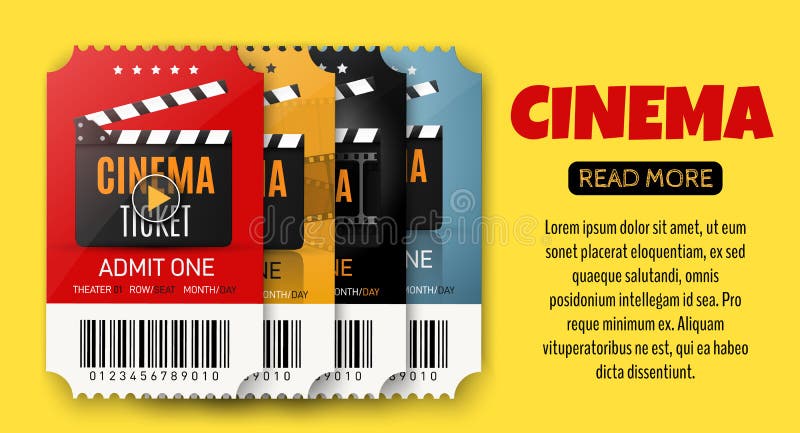 Collection of Three Cinema Tickets Isolated on White. Movie Posters or ...