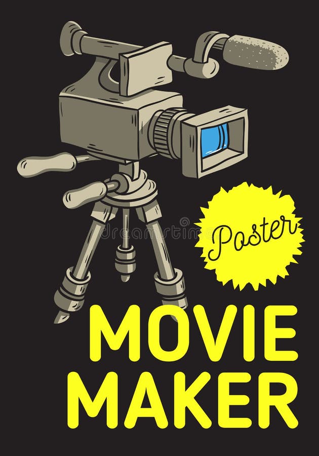 Movie Maker-Afficheontwerp met Geïsoleerde Videocamera op een Getrokken Schetsmatige Lijn Art Style van het Driepoot Artistieke B stock illustratie Movie Maker-Afficheontwerp met Geïsoleerde Videocamera op een Getrokken Schetsmatige Lijn Art Style van het Driepoot Artistieke B stock illustratie