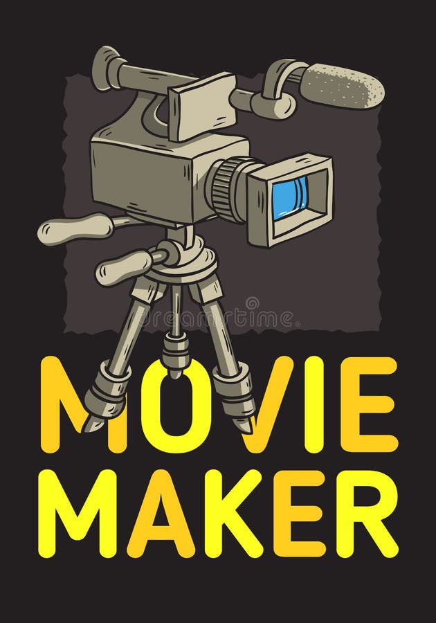 Movie Maker-Afficheontwerp met Geïsoleerde Videocamera op een Getrokken Schetsmatige Lijn Art Style van het Driepoot Artistieke B royalty-vrije illustratie Movie Maker-Afficheontwerp met Geïsoleerde Videocamera op een Getrokken Schetsmatige Lijn Art Style van het Driepoot Artistieke B royalty-vrije illustratie