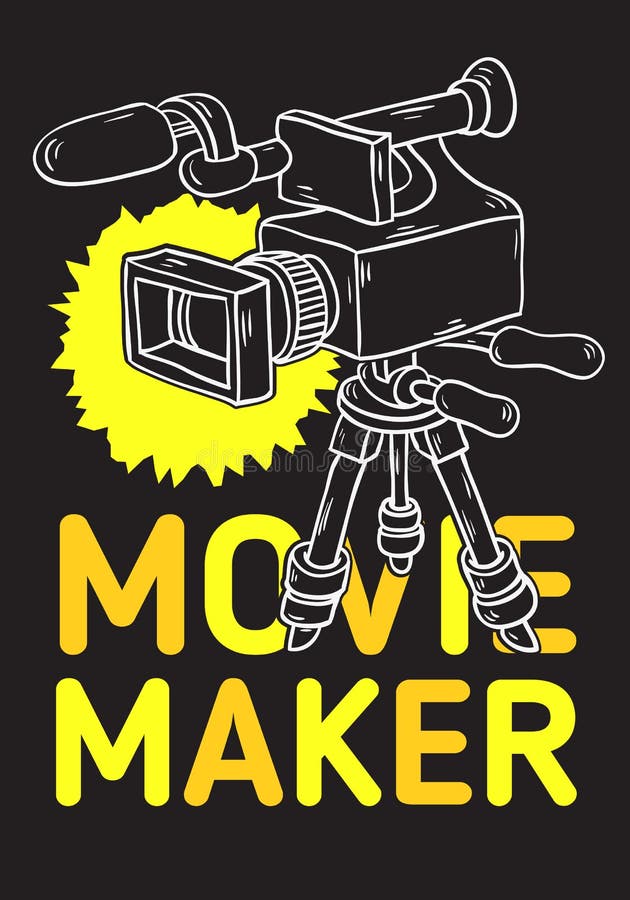 Movie Maker-Afficheontwerp met Geïsoleerde Videocamera op een Getrokken Schetsmatige Lijn Art Style van het Driepoot Artistieke B stock illustratie Movie Maker-Afficheontwerp met Geïsoleerde Videocamera op een Getrokken Schetsmatige Lijn Art Style van het Driepoot Artistieke B stock illustratie