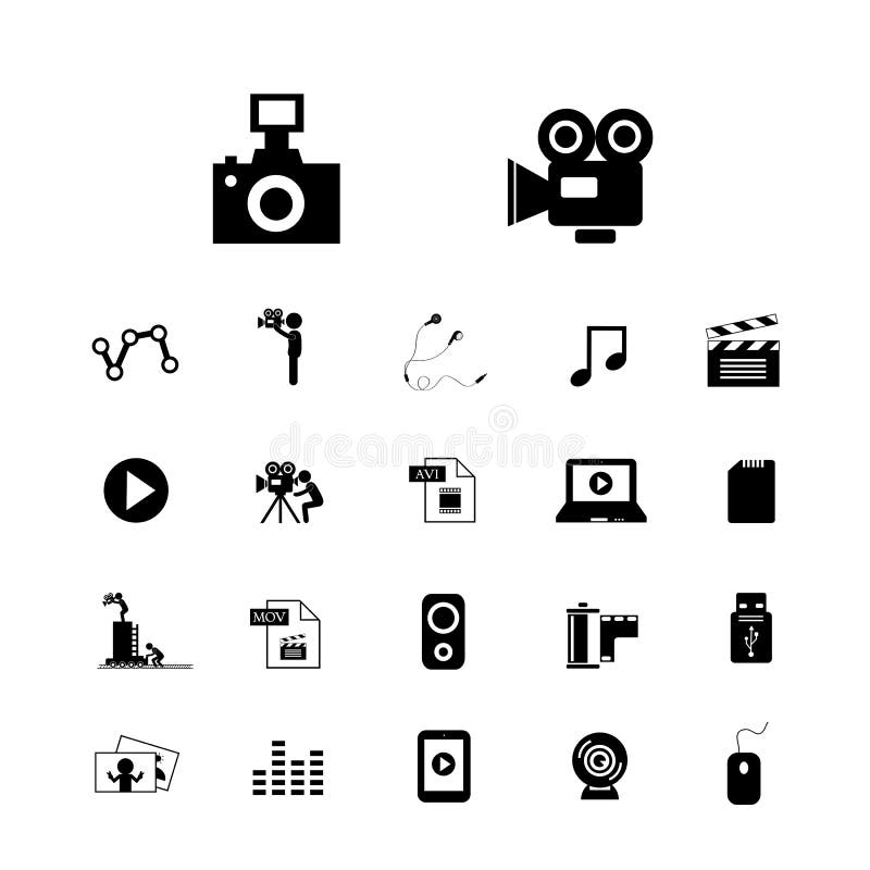 Movie and media vector icon set. Movie and media vector icon set