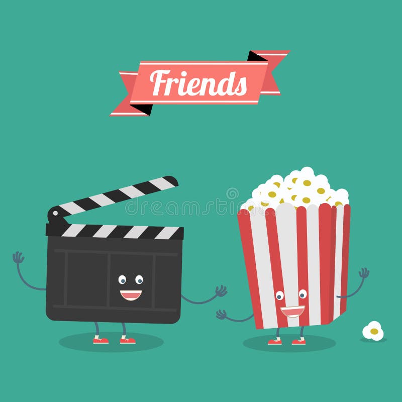 Movies and Popcorn Friends Forever. Vector Cartoon. Movies, Cinema. Fast  Food Stock Vector - Illustration of cinema, board: 76936353