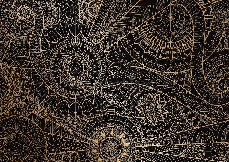 Movimento da mandala em linhas douradas no fundo preto Ilustração do vetor ilustração stock Movimento da mandala em linhas douradas no fundo preto Ilustração do vetor ilustração stock