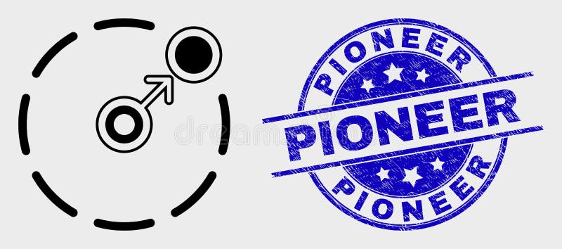 Movimento do esboço do vetor circundar o ícone do perímetro e a filigrana pioneira do Grunge ilustração stock Movimento do esboço do vetor circundar o ícone do perímetro e a filigrana pioneira do Grunge ilustração stock