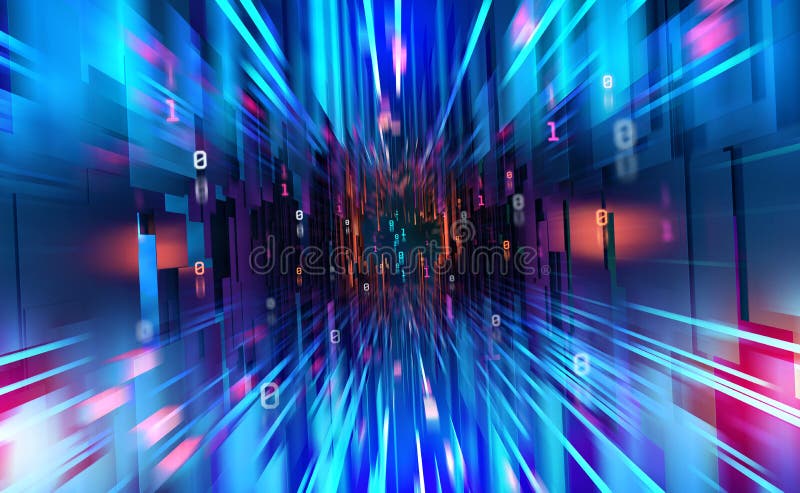 Movimento nel cyberspazio neonistico futuristico illustrazione vettoriale